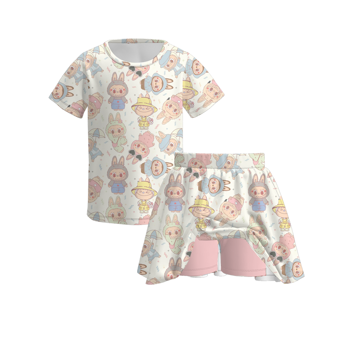 (Pre Order)Girls Summer Cartoon Print Skort Set