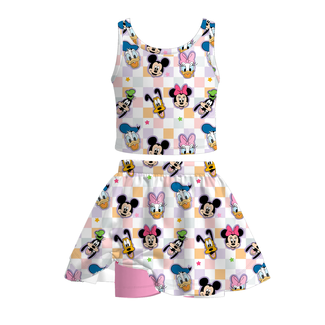 (Pre Order)Girls Summer Cartoon Print Skort Set