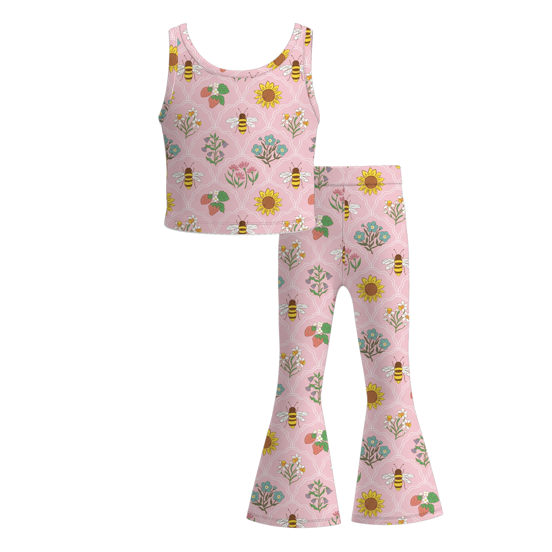(Pre Order)Girls Summer Floral&Bow Print Outfit Set