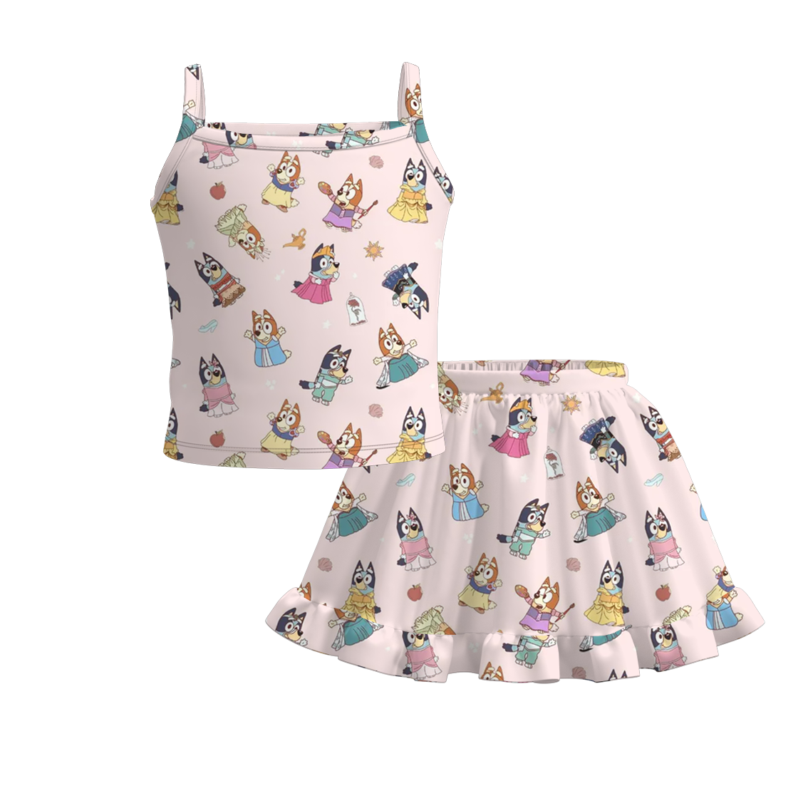 (Pre Order)Girls Summer Cute Cartoon Print Skirt Set