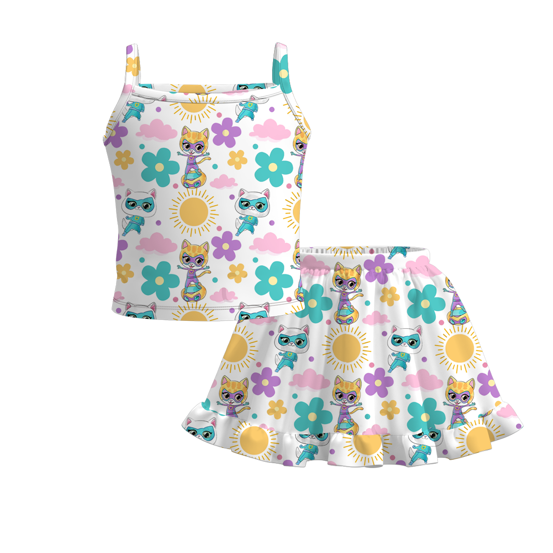 (Pre Order)Girls Summer Cute Cartoon Print Skirt Set