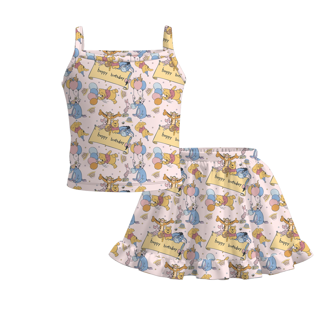 (Pre Order)Girls Summer Cute Cartoon Print Skirt Set