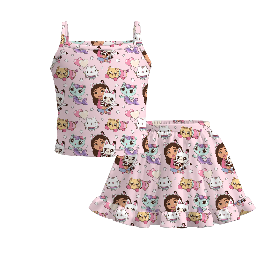 (Pre Order)Girls Summer Cute Cartoon Print Skirt Set