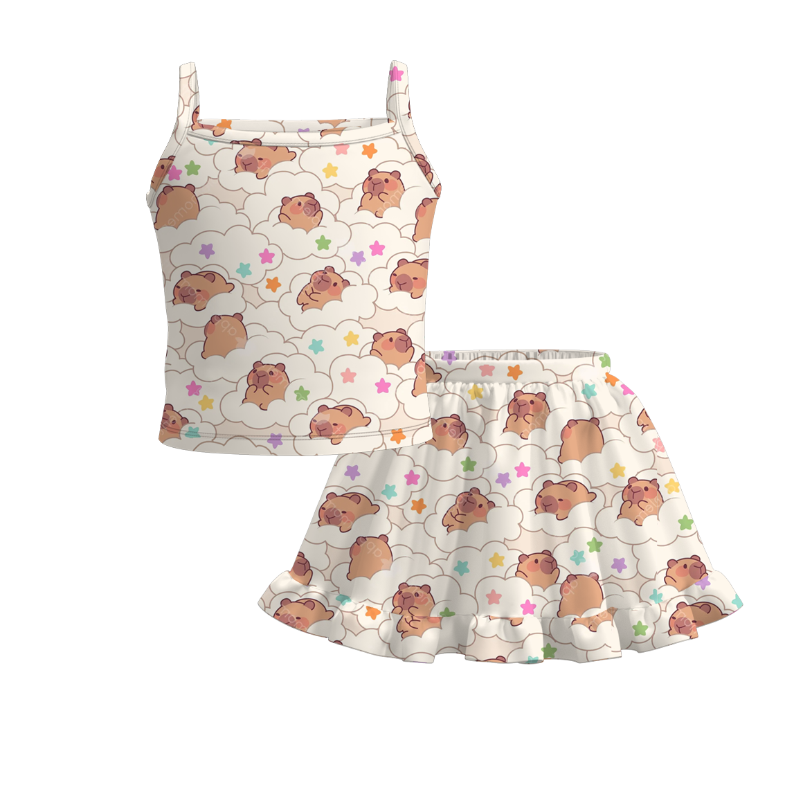 (Pre Order)Girls Summer Cute Cartoon Print Skirt Set