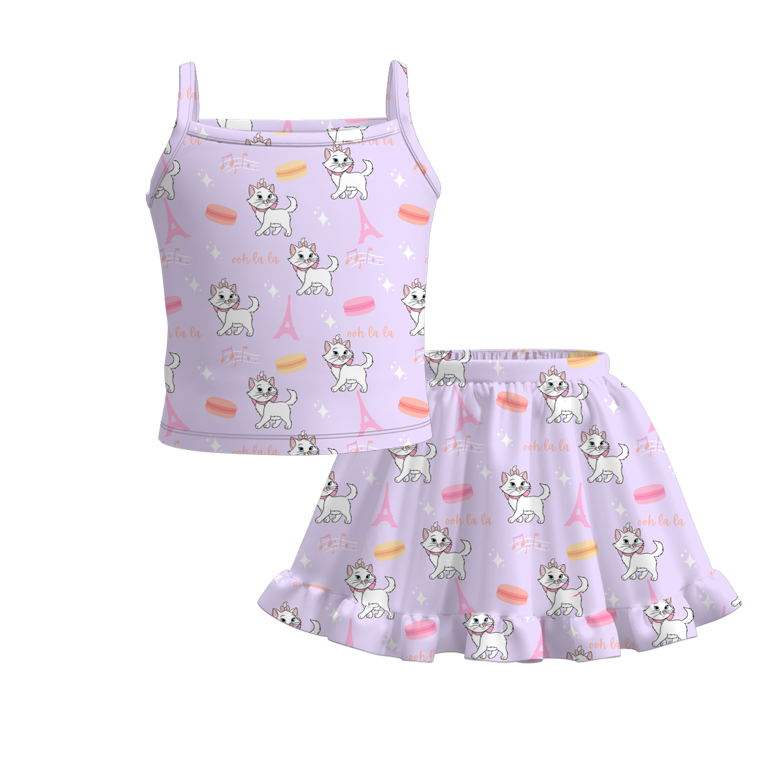 (Pre Order)Girls Summer Cute Cartoon Print Skirt Set