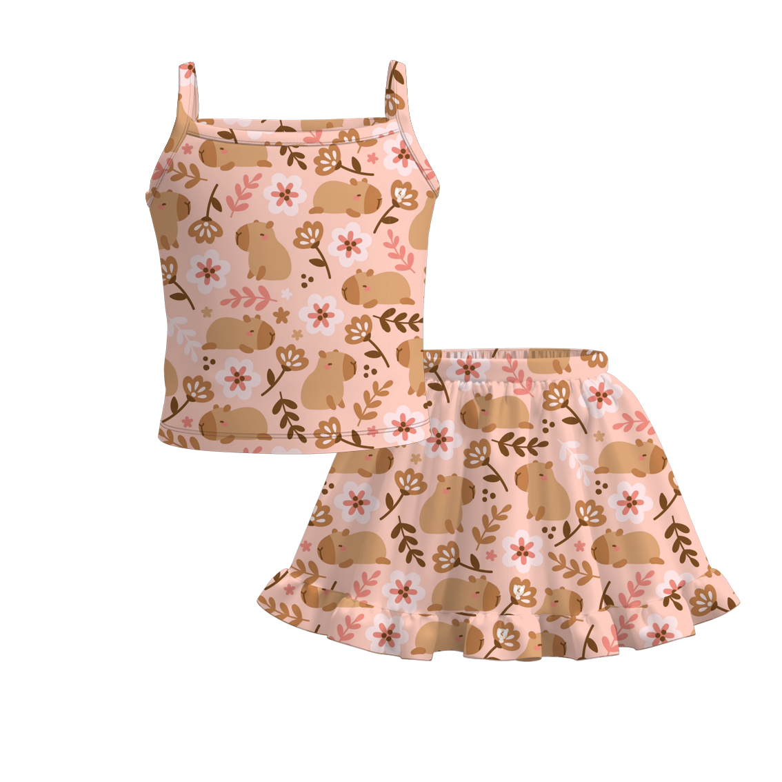 (Pre Order)Girls Summer Cute Cartoon Print Skirt Set