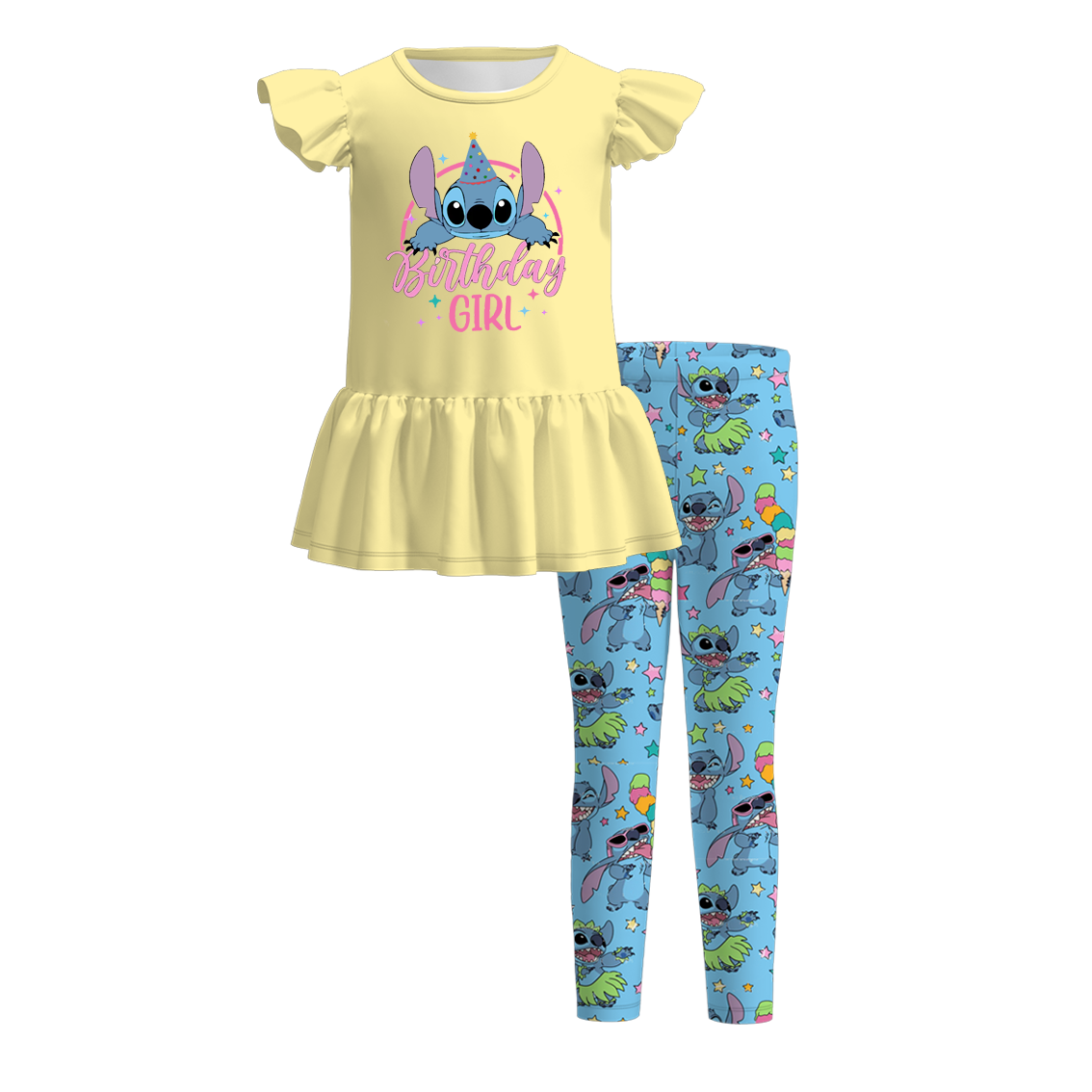 (Pre Order)Girls Summer Cartoon Print Outfit Set