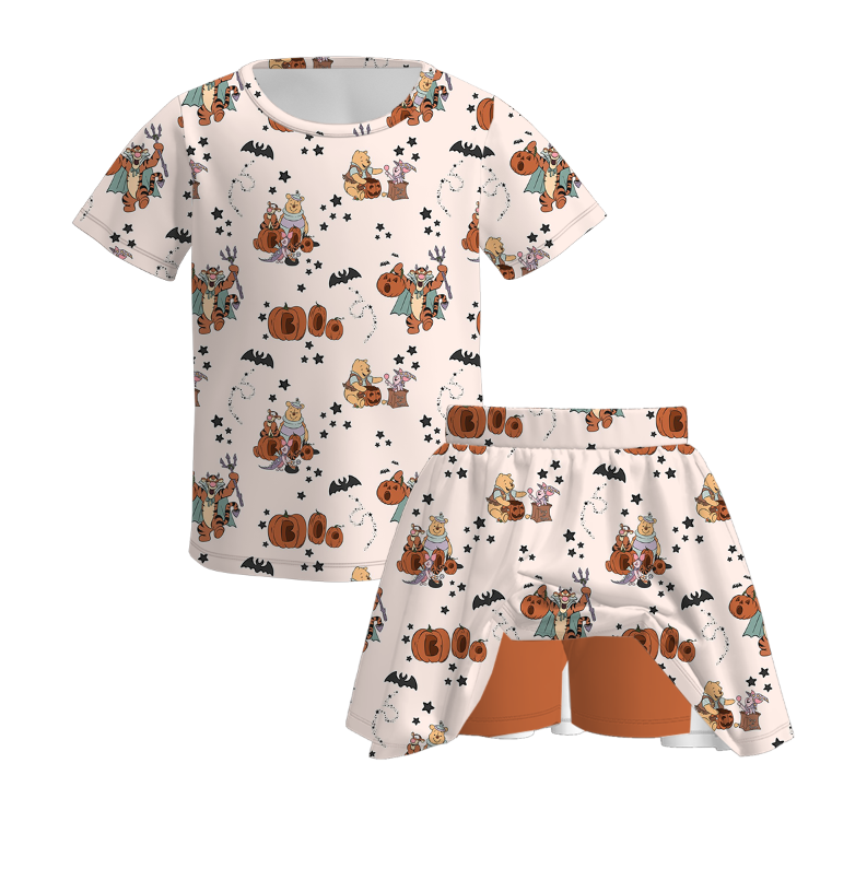 (Pre Order)Girls Halloween Cartoon Print Skort Set