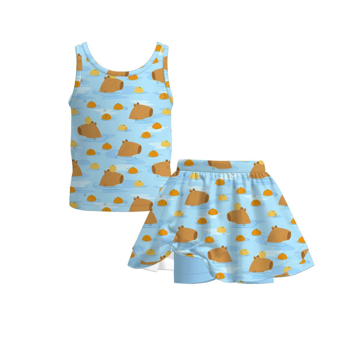 (Pre Order)Family Spring&Summer Cartoon Print Dress,Top&Romper