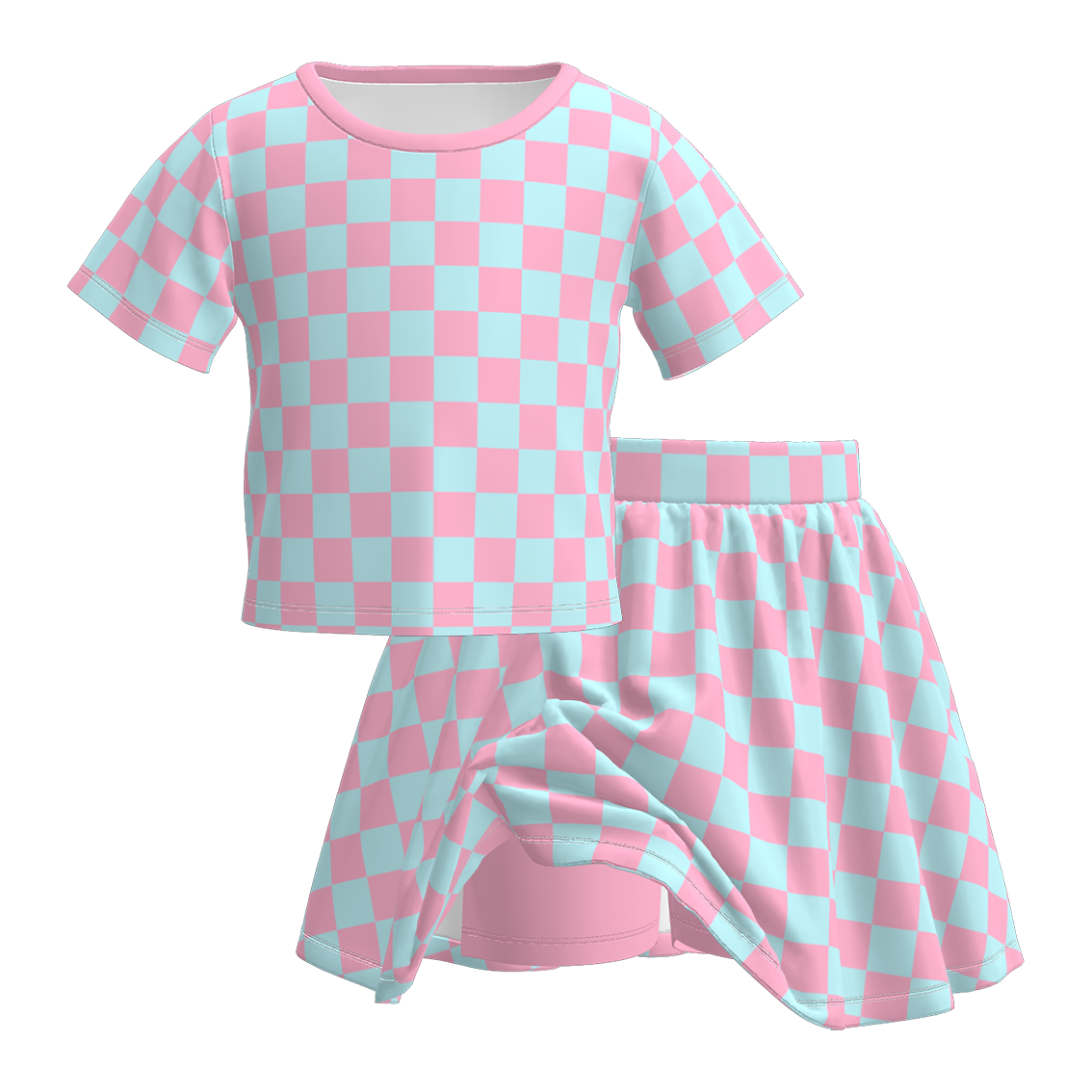 (Pre Order)Girls Halloween Checkerboard Print Skort Set