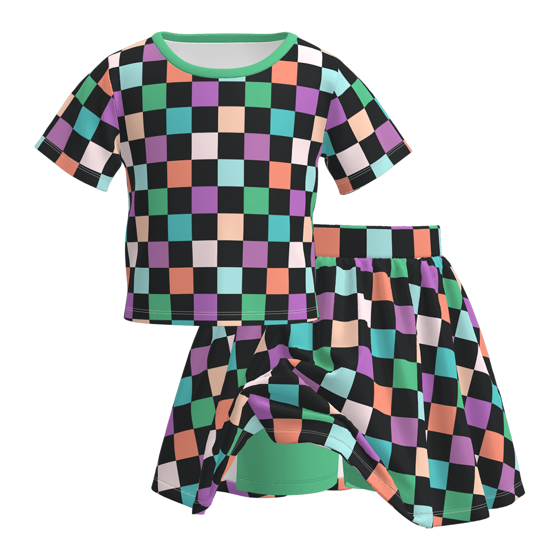 (Pre Order)Girls Halloween Checkerboard Print Skort Set