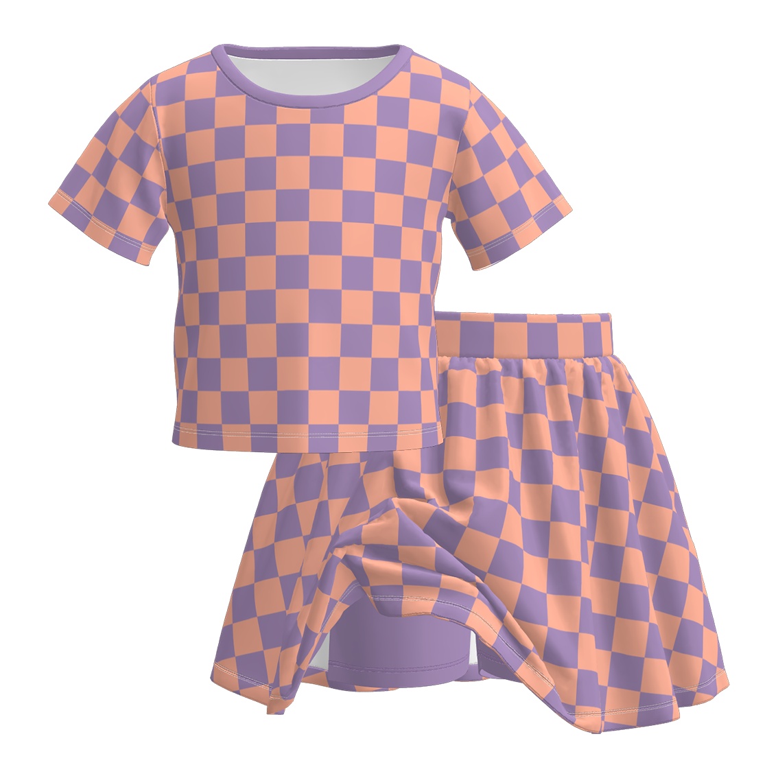 (Pre Order)Girls Halloween Checkerboard Print Skort Set