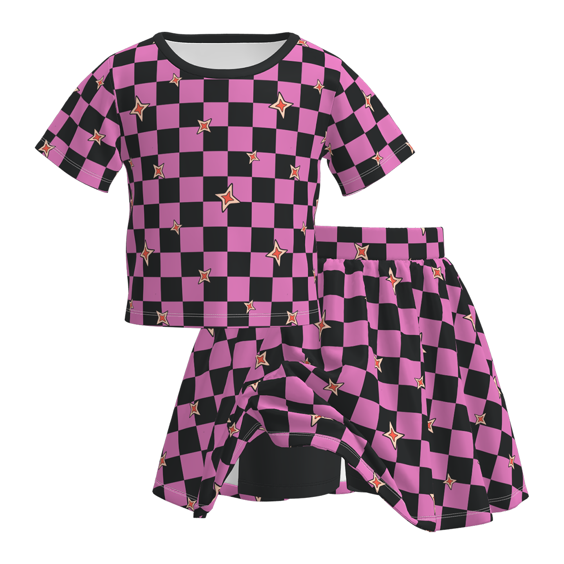 (Pre Order)Girls Halloween Checkerboard Print Skort Set