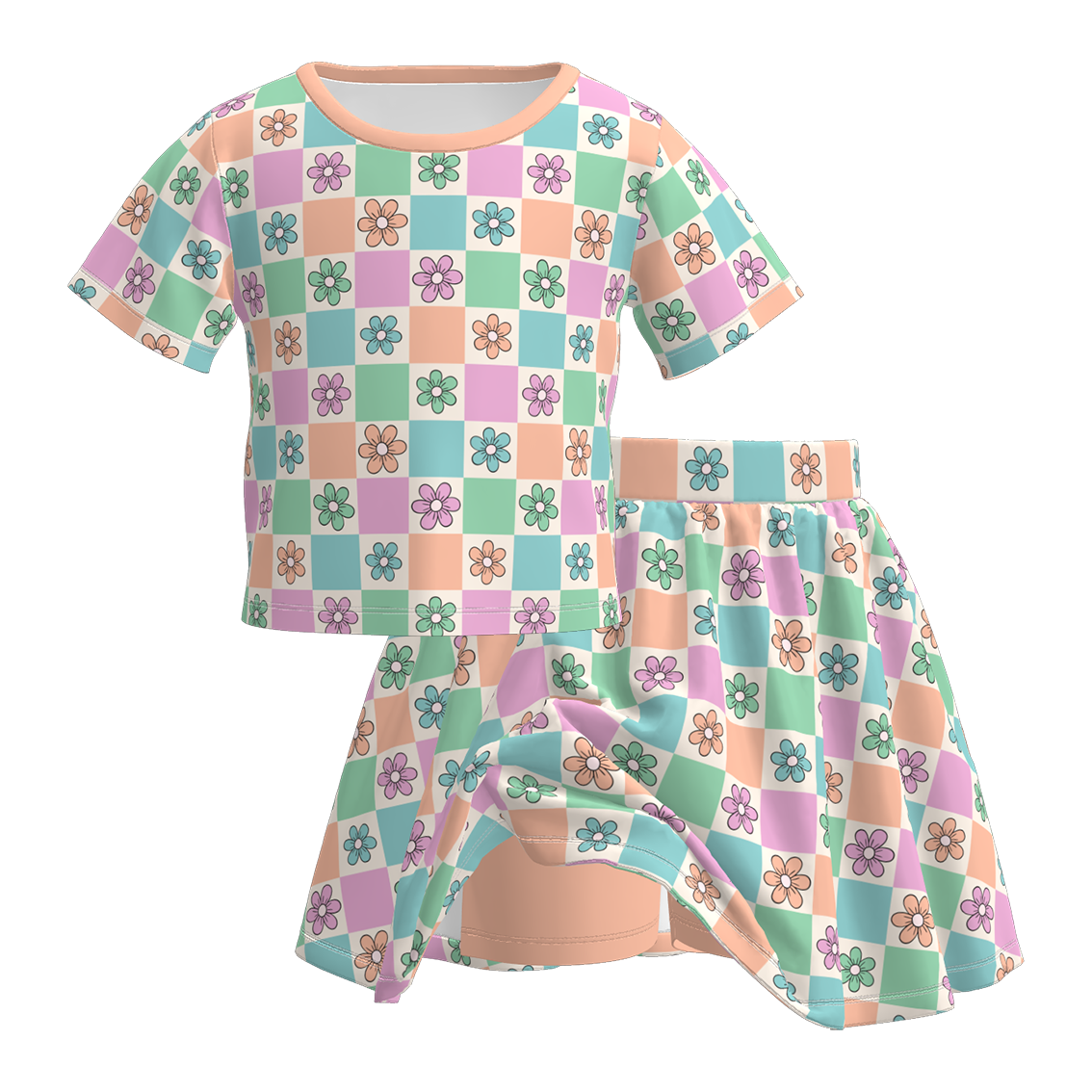 (Pre Order)Girls Halloween Checkerboard Print Skort Set