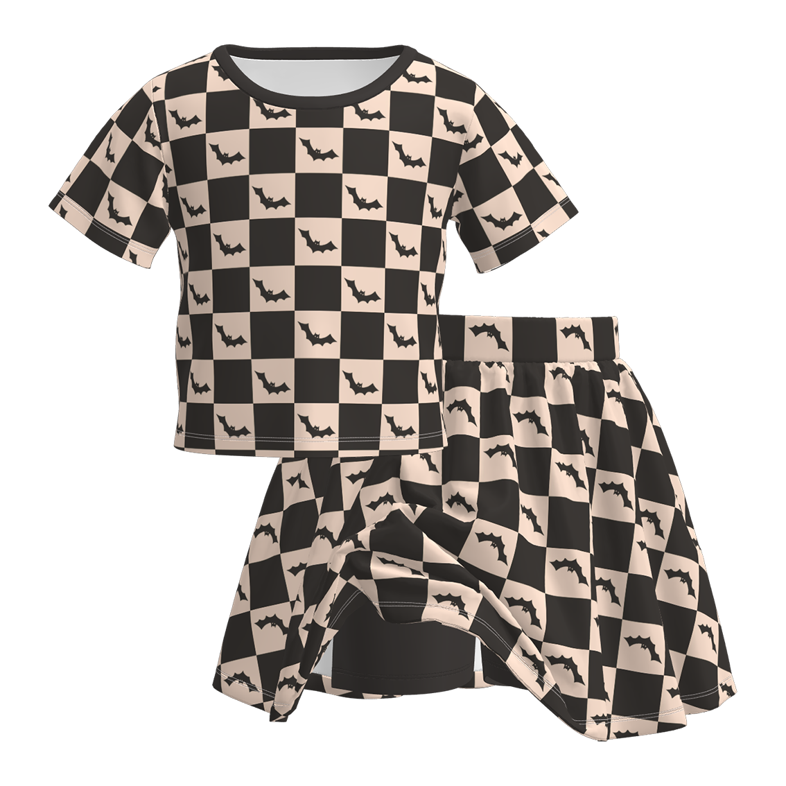 (Pre Order)Girls Halloween Checkerboard Print Skort Set