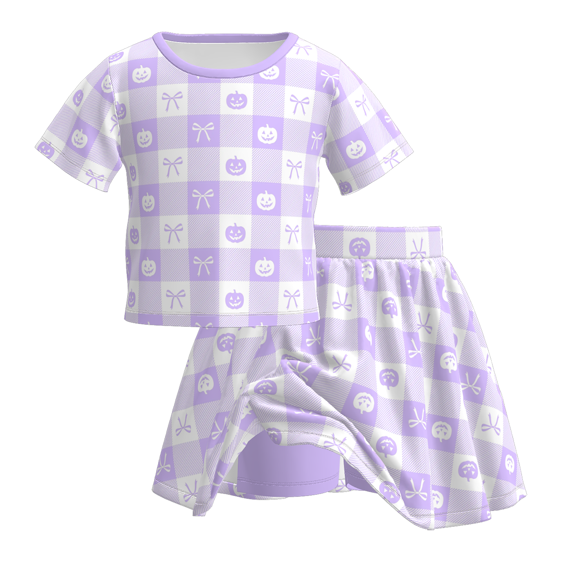 (Pre Order)Girls Halloween Checkerboard Print Skort Set