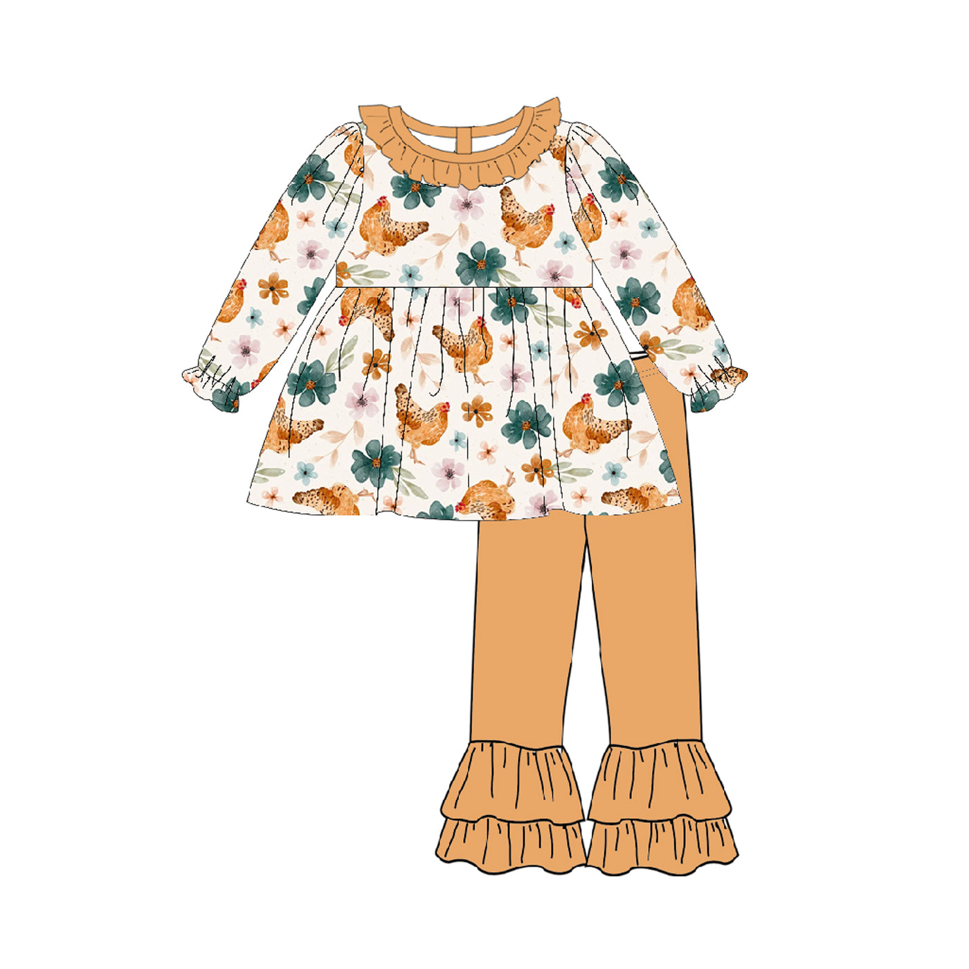 (Pre Order)Family Fall Chick Print Dress,Set&Romper