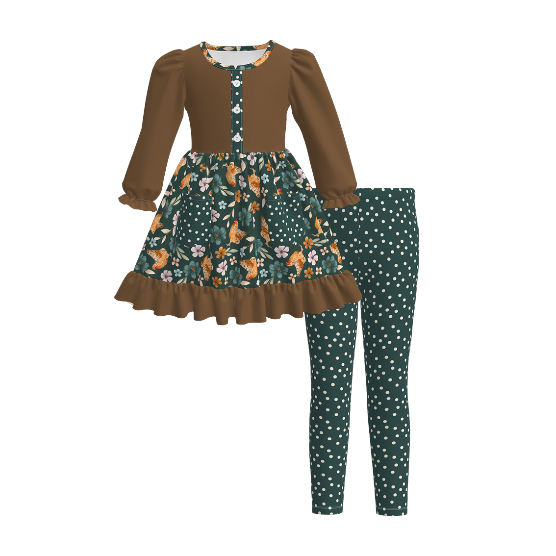 (Pre Order)Family Fall Chick Print Dress,Set&Romper