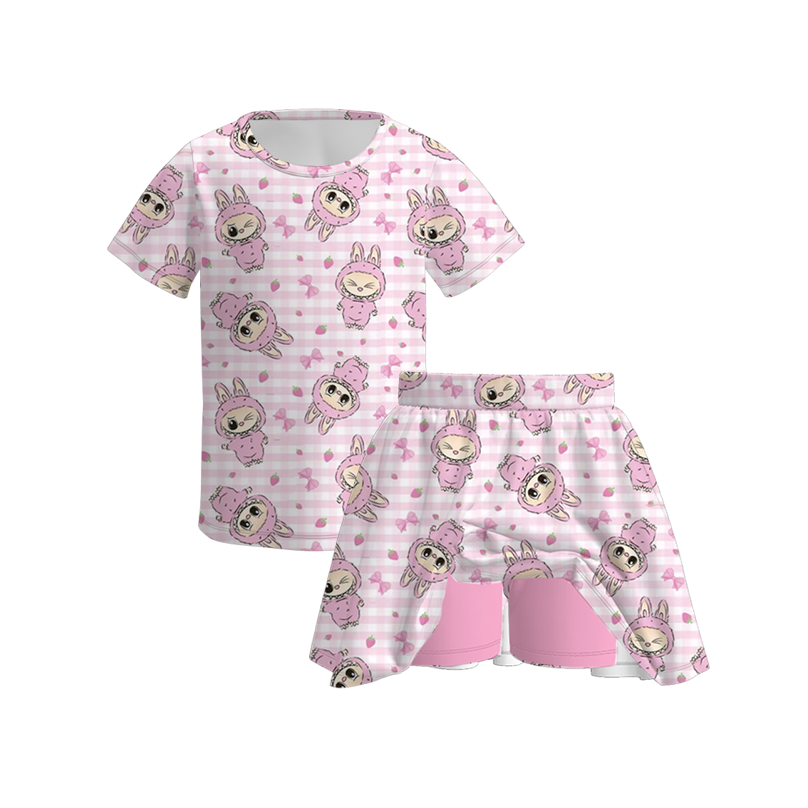 (Pre Order)Girls Summer Cartoon Print Skort Set