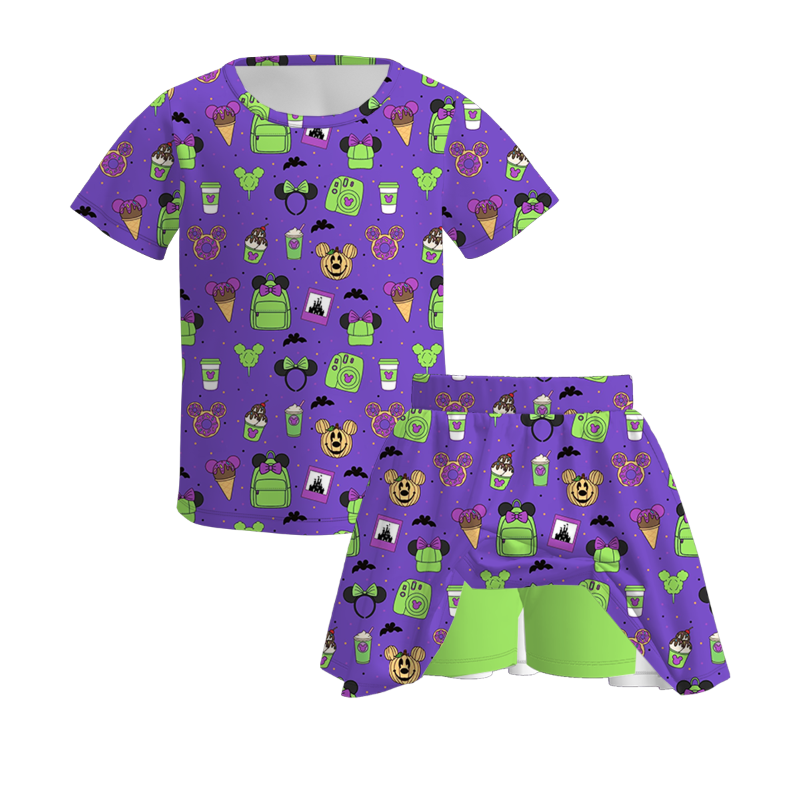 (Pre Order)Girls Halloween Pumpkin Print Skort set