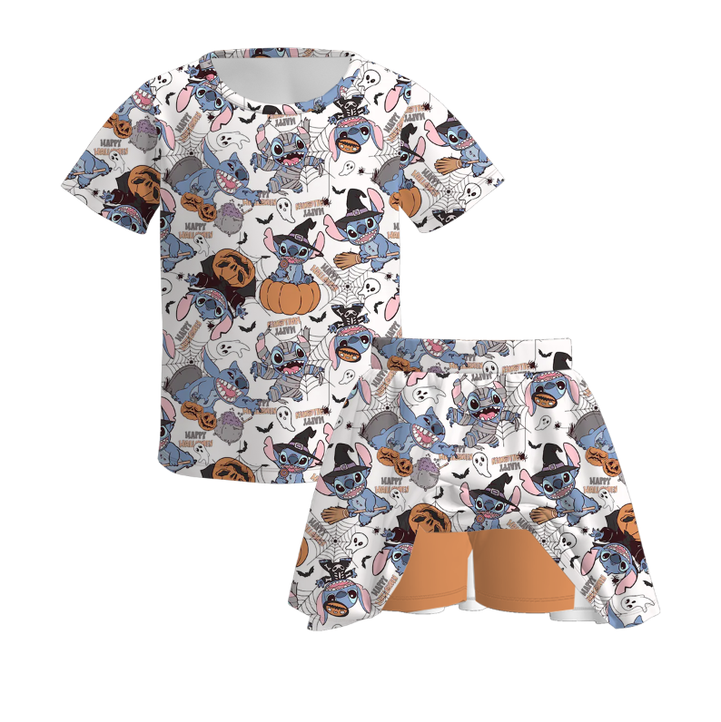 (Pre Order)Girls Halloween Pumpkin Print Skort set