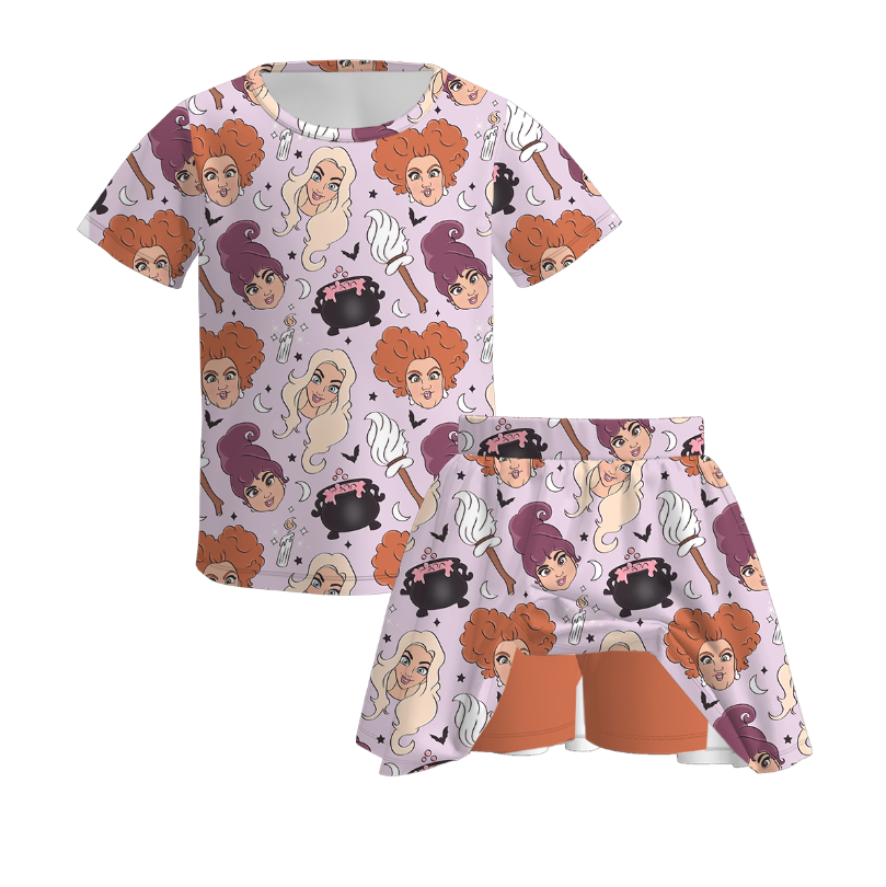 (Pre Order)Girls Halloween Pumpkin Print Skort set