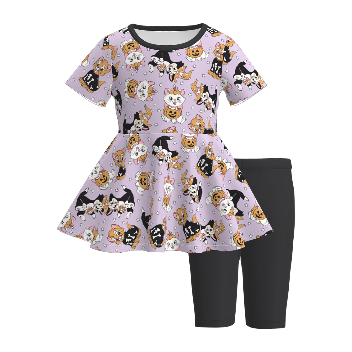 (Pre Order)Girls Halloween Cartoon Print Capris Set