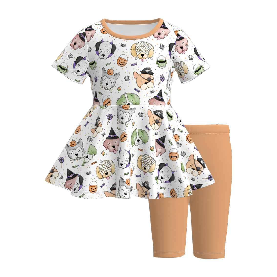 (Pre Order)Girls Halloween Cartoon Print Capris Set