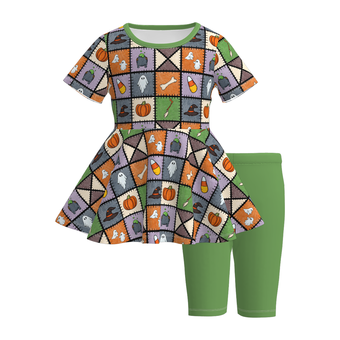 (Pre Order)Girls Halloween Cartoon Print Capris Set