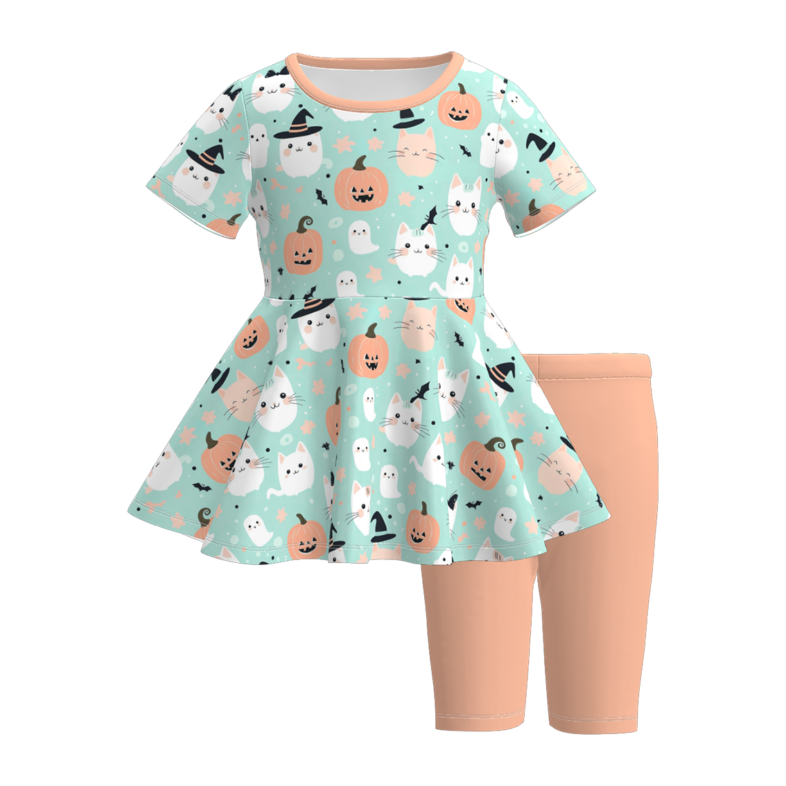 (Pre Order)Girls Halloween Cartoon Print Capris Set