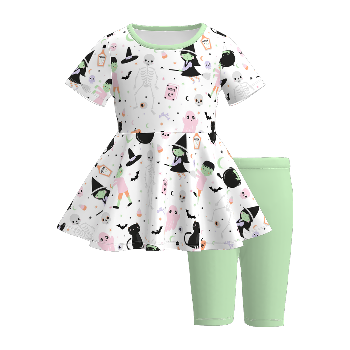 (Pre Order)Girls Halloween Cartoon Print Capris Set
