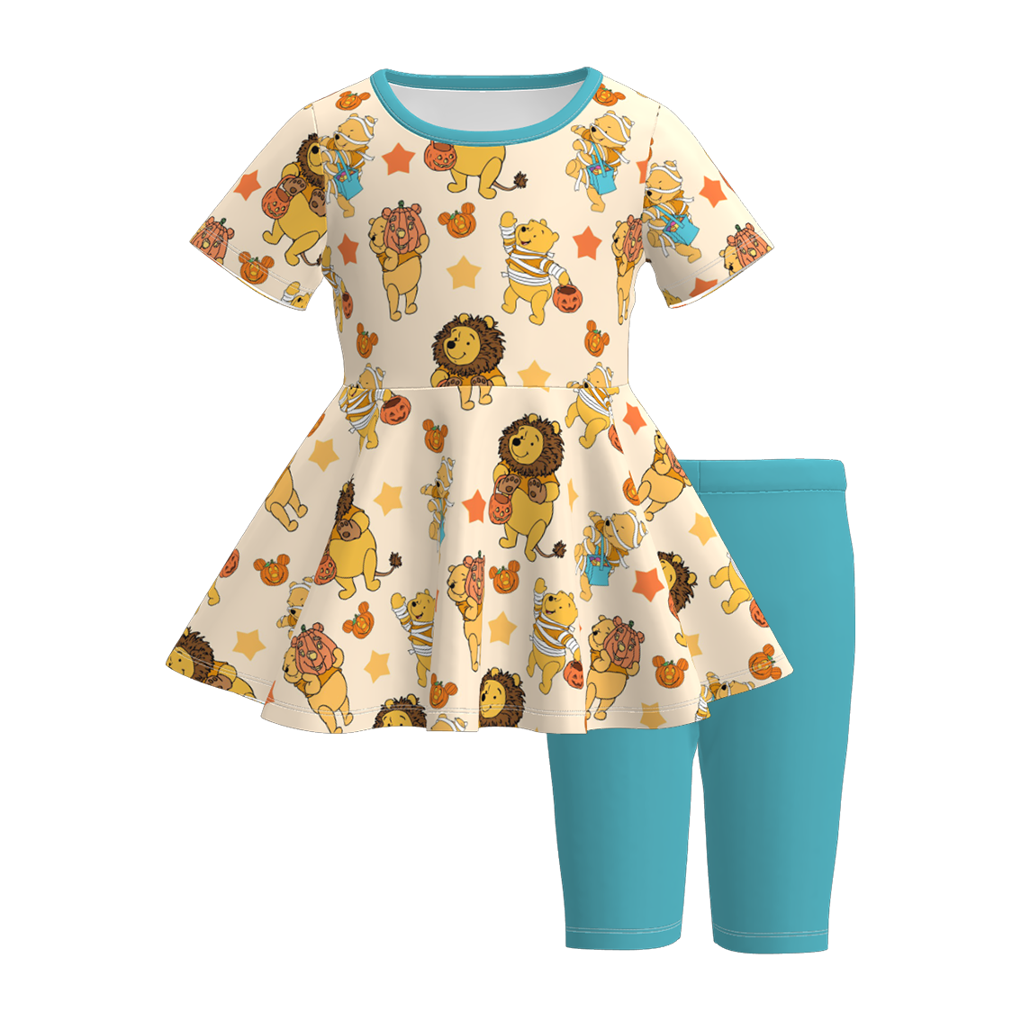 (Pre Order)Girls Halloween Cartoon Print Capris Set