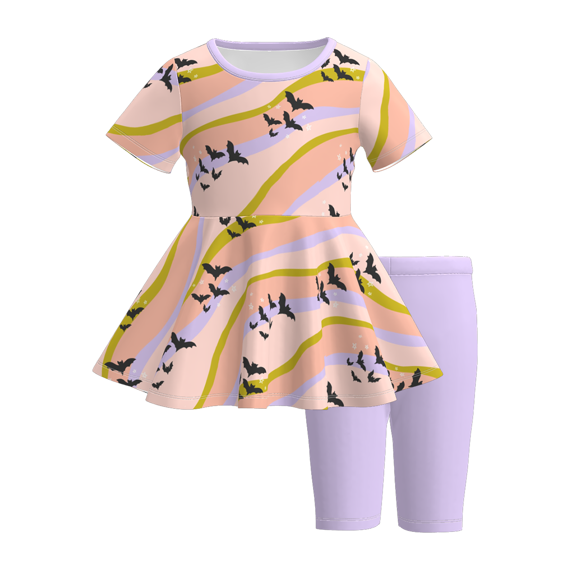 (Pre Order)Girls Halloween Cartoon Print Capris Set