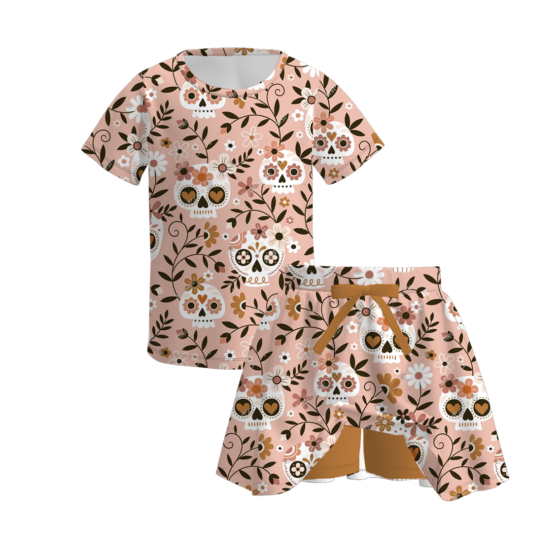 (Pre Order)Girls Halloween Sugar Skull Print Dress,Set&Pants