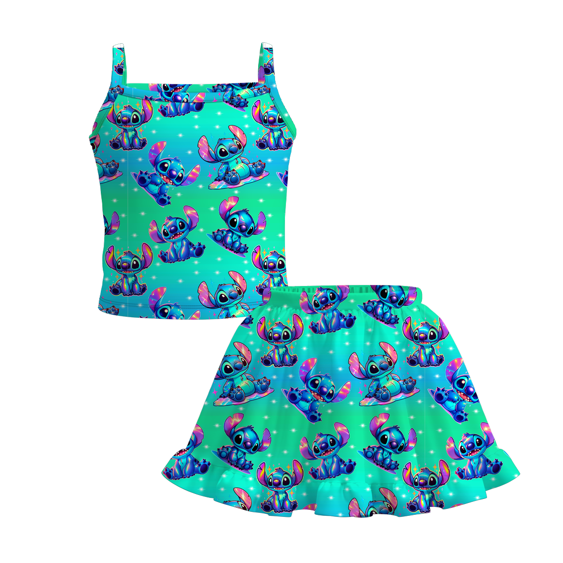 (Pre Order)Girls Summer Cartoon Print Skirt Set
