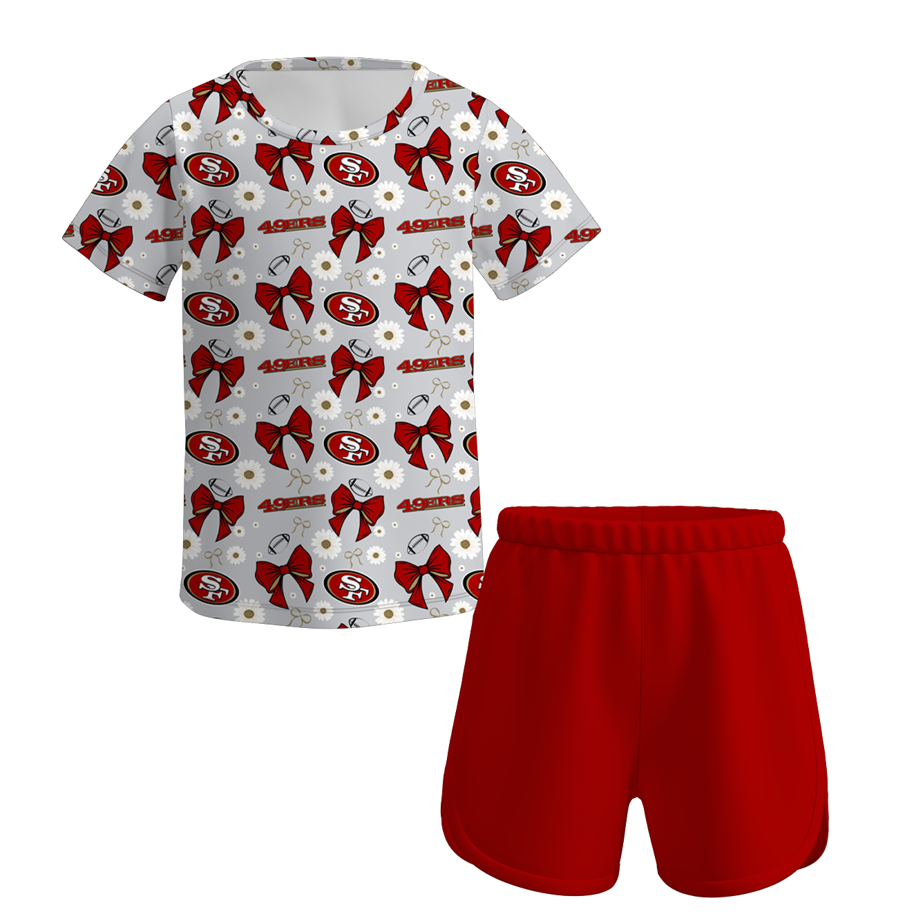 (Pre Order)Girls Summer Football Print Shorts Set