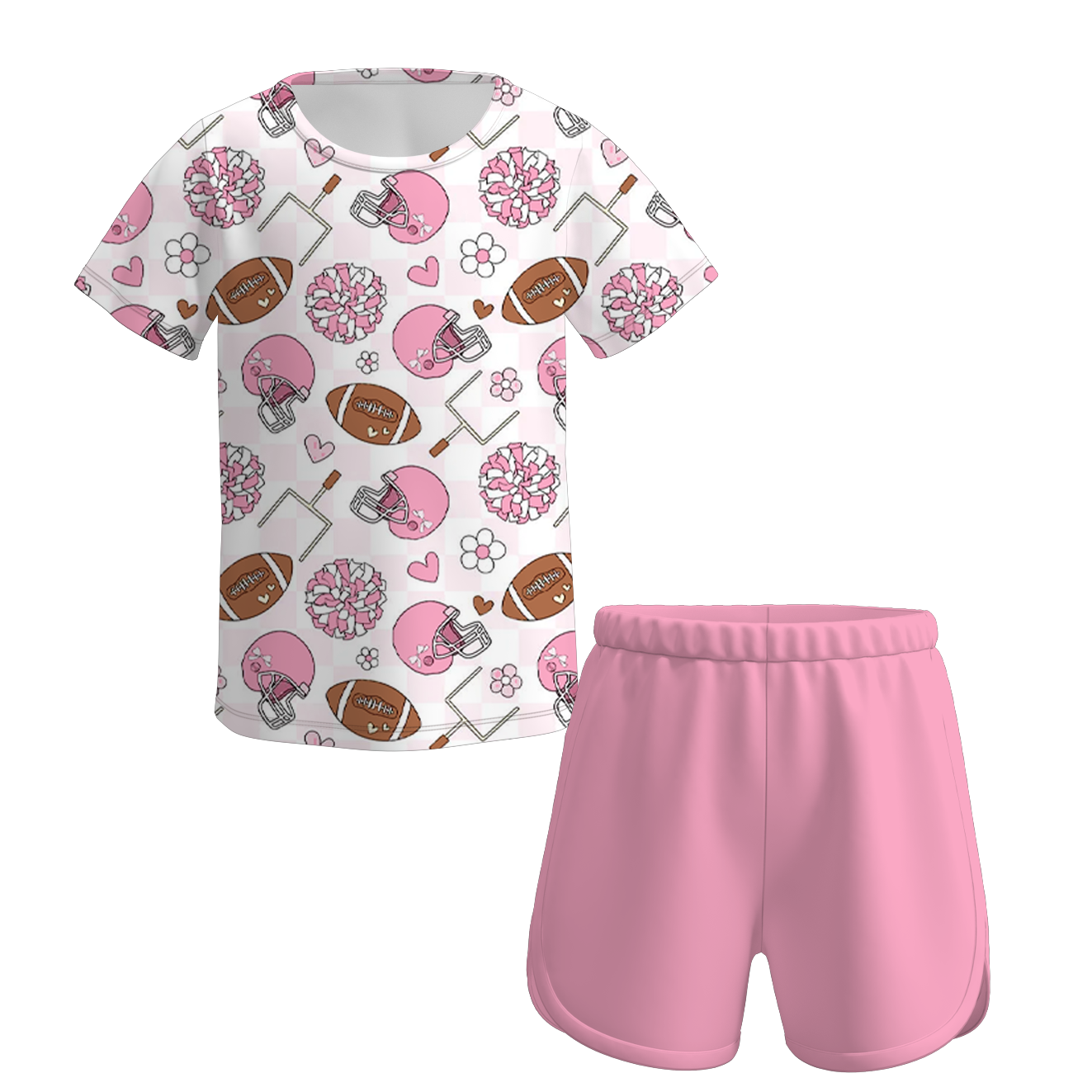 (Pre Order)Girls Summer Football Print Shorts Set