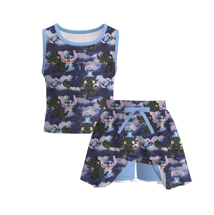 (Pre Order)Girls Summer Cartoon Print Skort Set