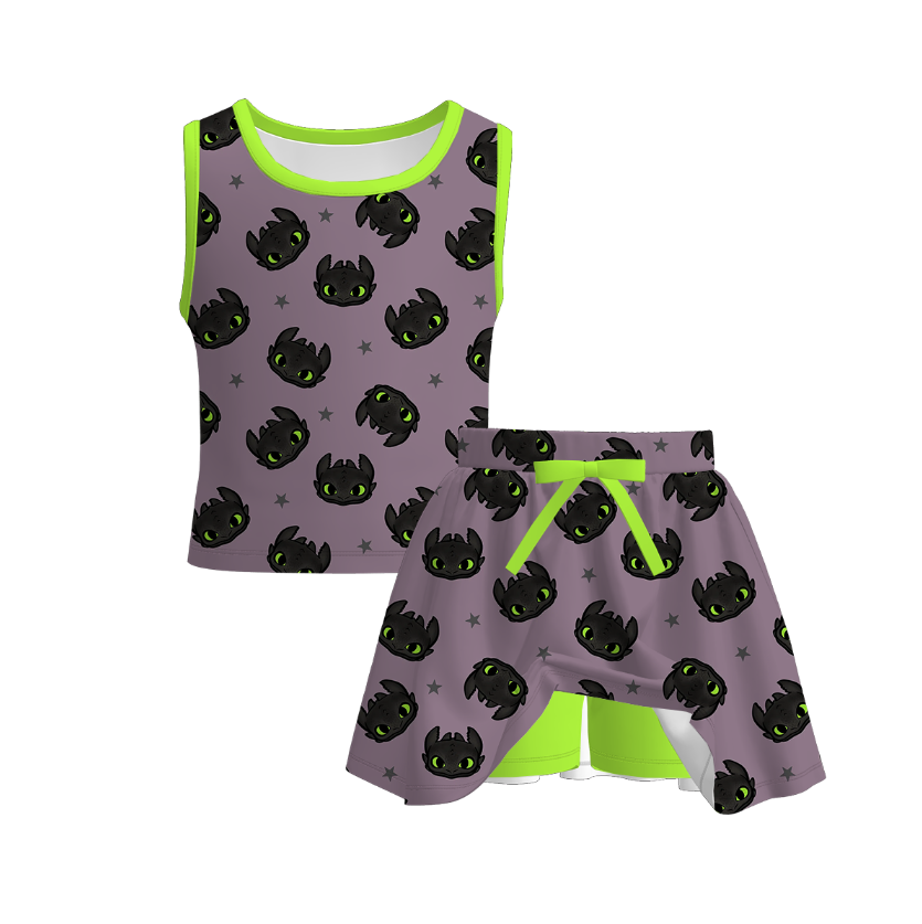 (Pre Order)Girls Summer Cartoon Print Skort Set