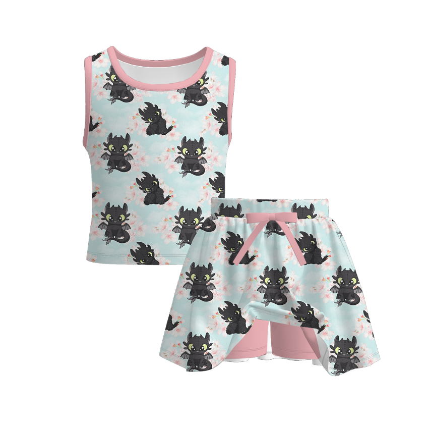 (Pre Order)Girls Summer Cartoon Print Skort Set