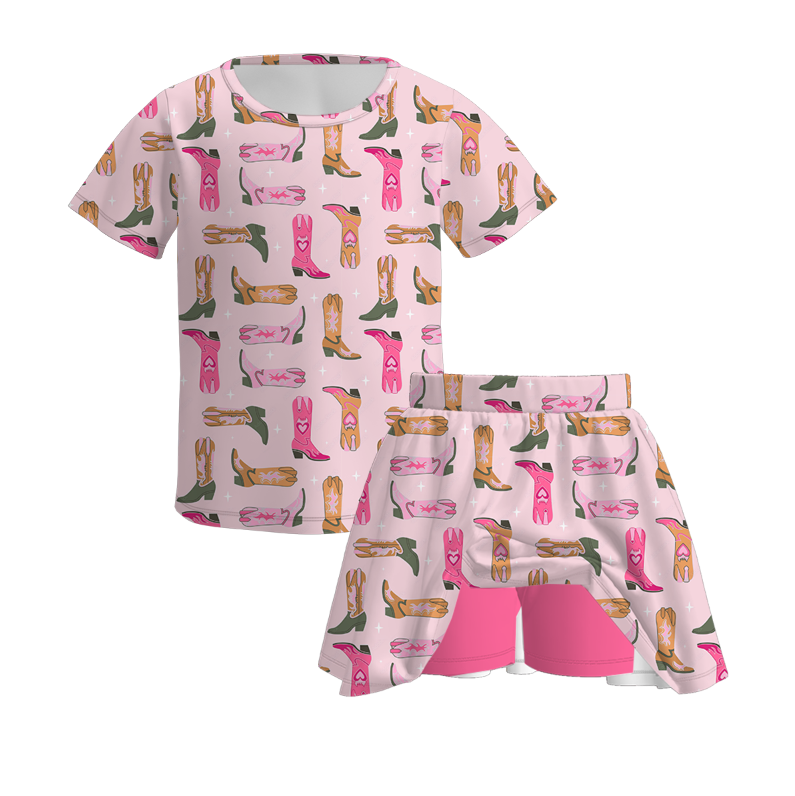 (Pre Order)Girls Summer Boots Print Set&Pants