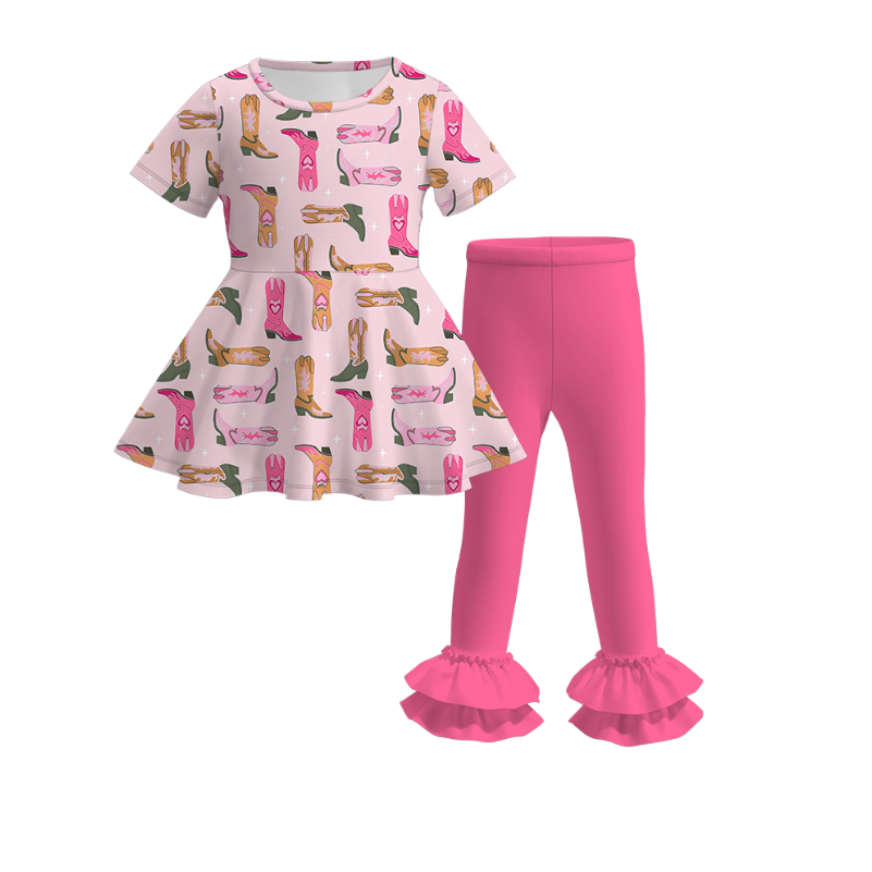 (Pre Order)Girls Summer Boots Print Set&Pants