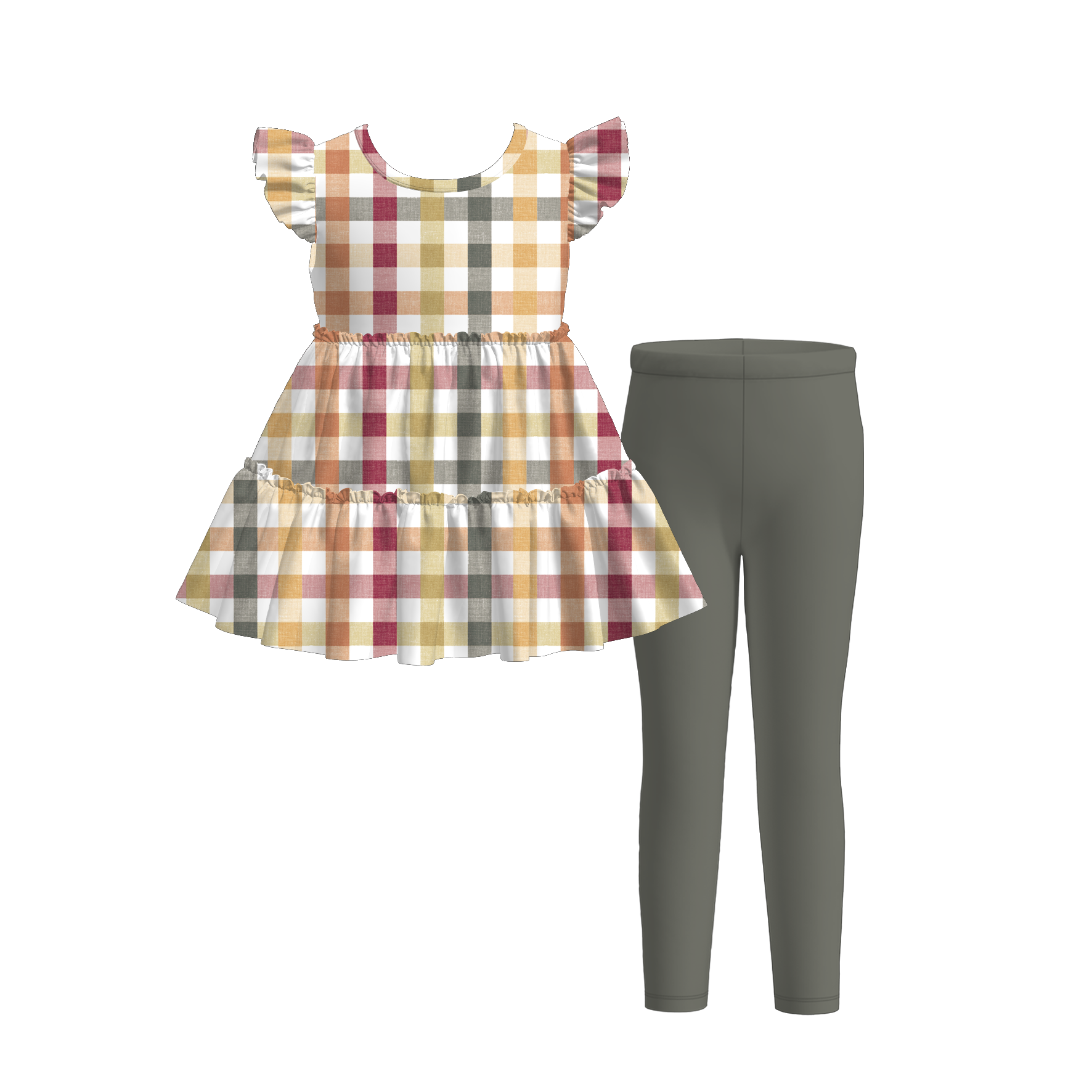 (Pre Order)Girls Fall Print Gored Outfit Set