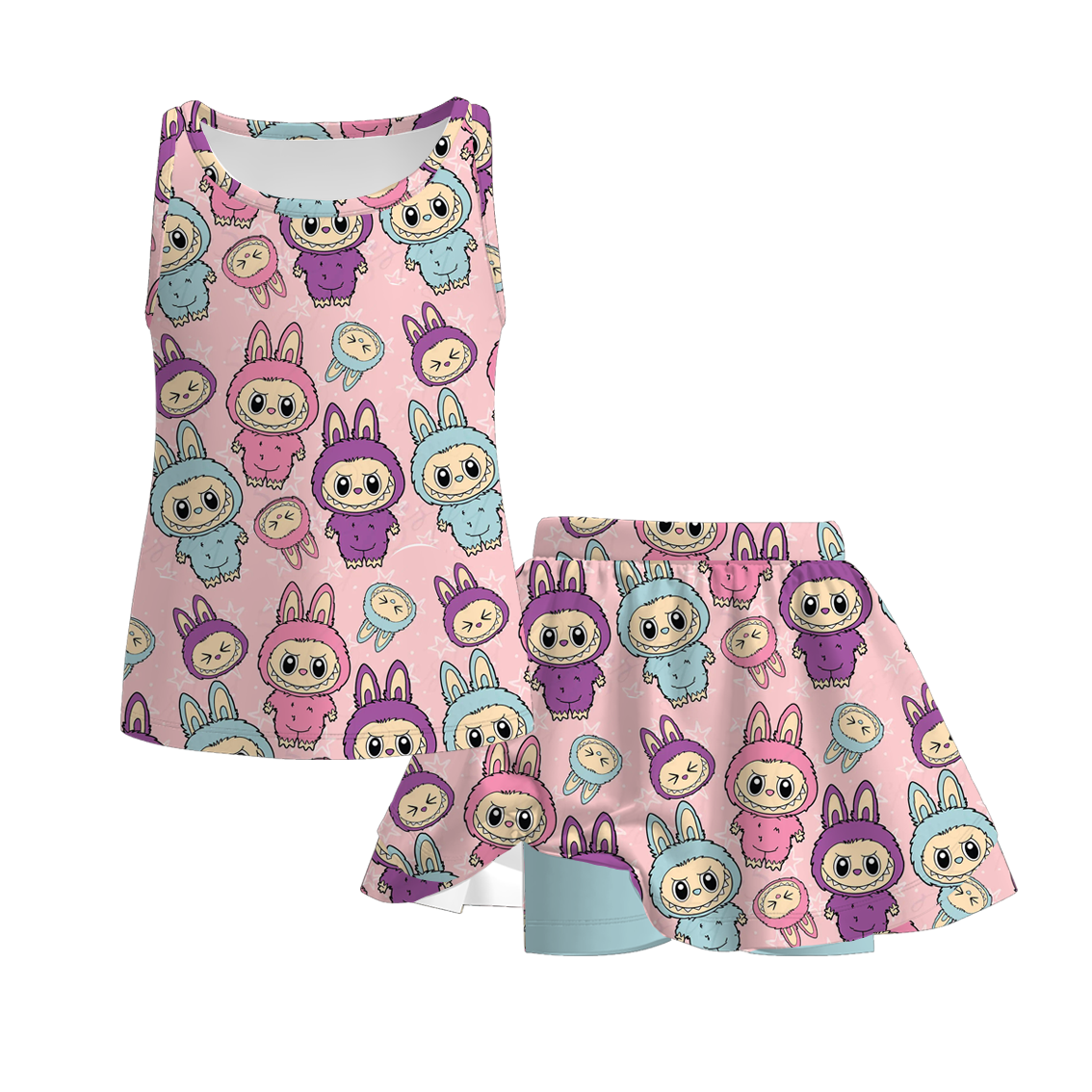 (Pre Order)Girls Summer Cartoon Print Dress&Set
