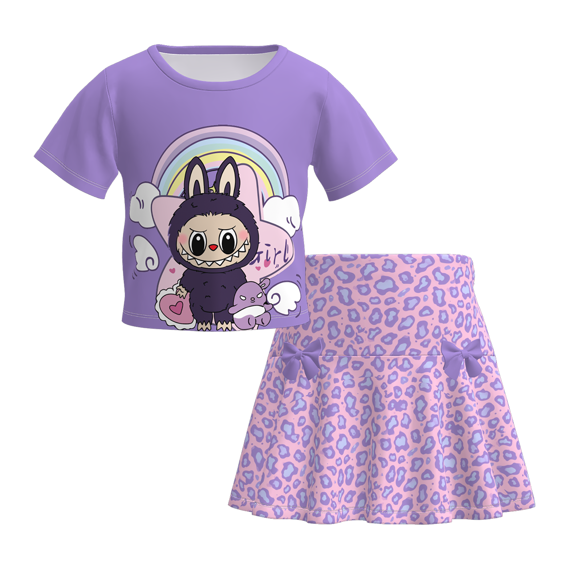 (Pre Order)Girls Halloween Cartoon Print Skirt Set