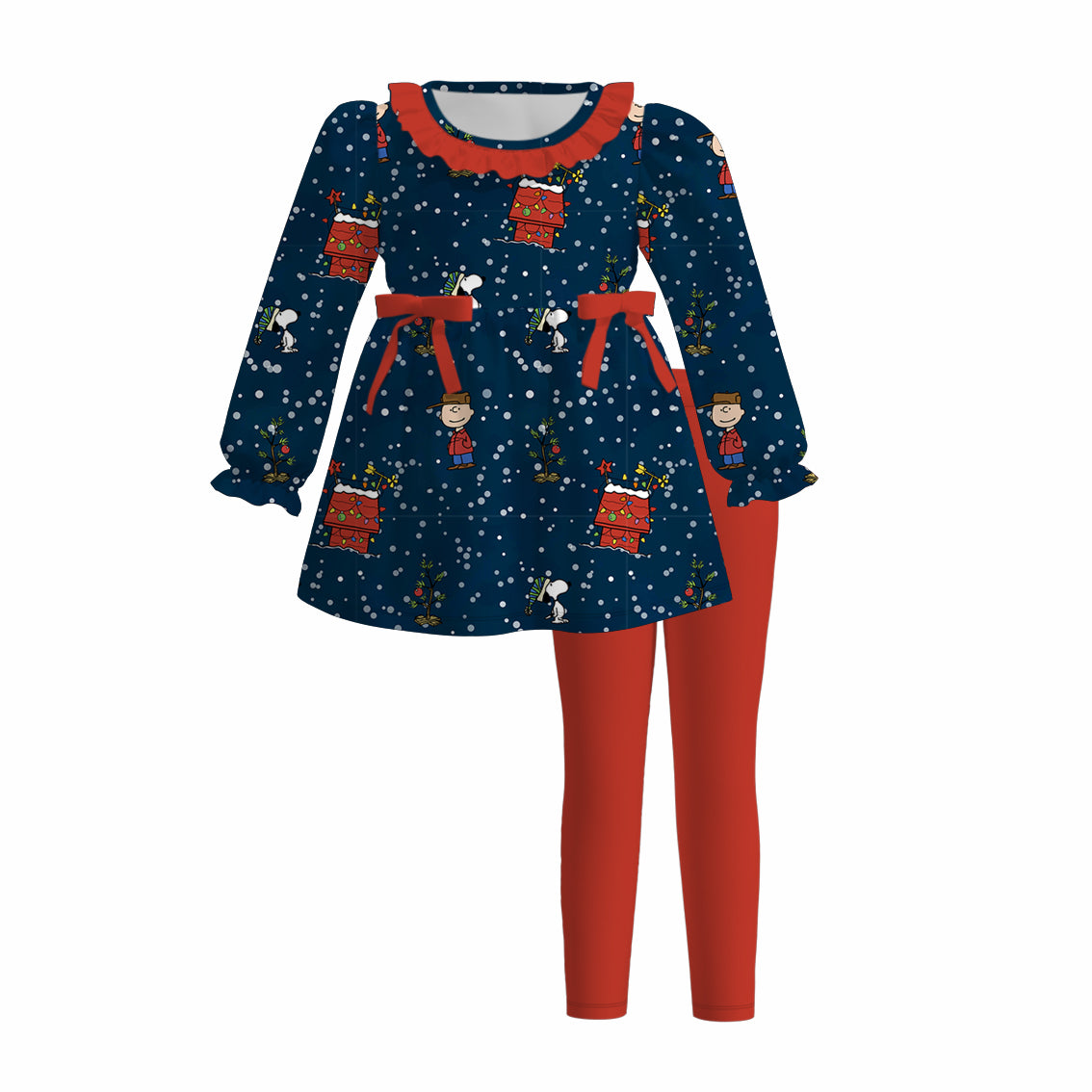(Pre Order)Girls Christmas Cartoon Print Outfit Set