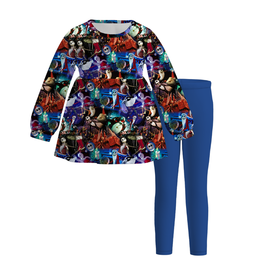 (Pre Order)Girls Christmas Cartoon Print Outfit Set