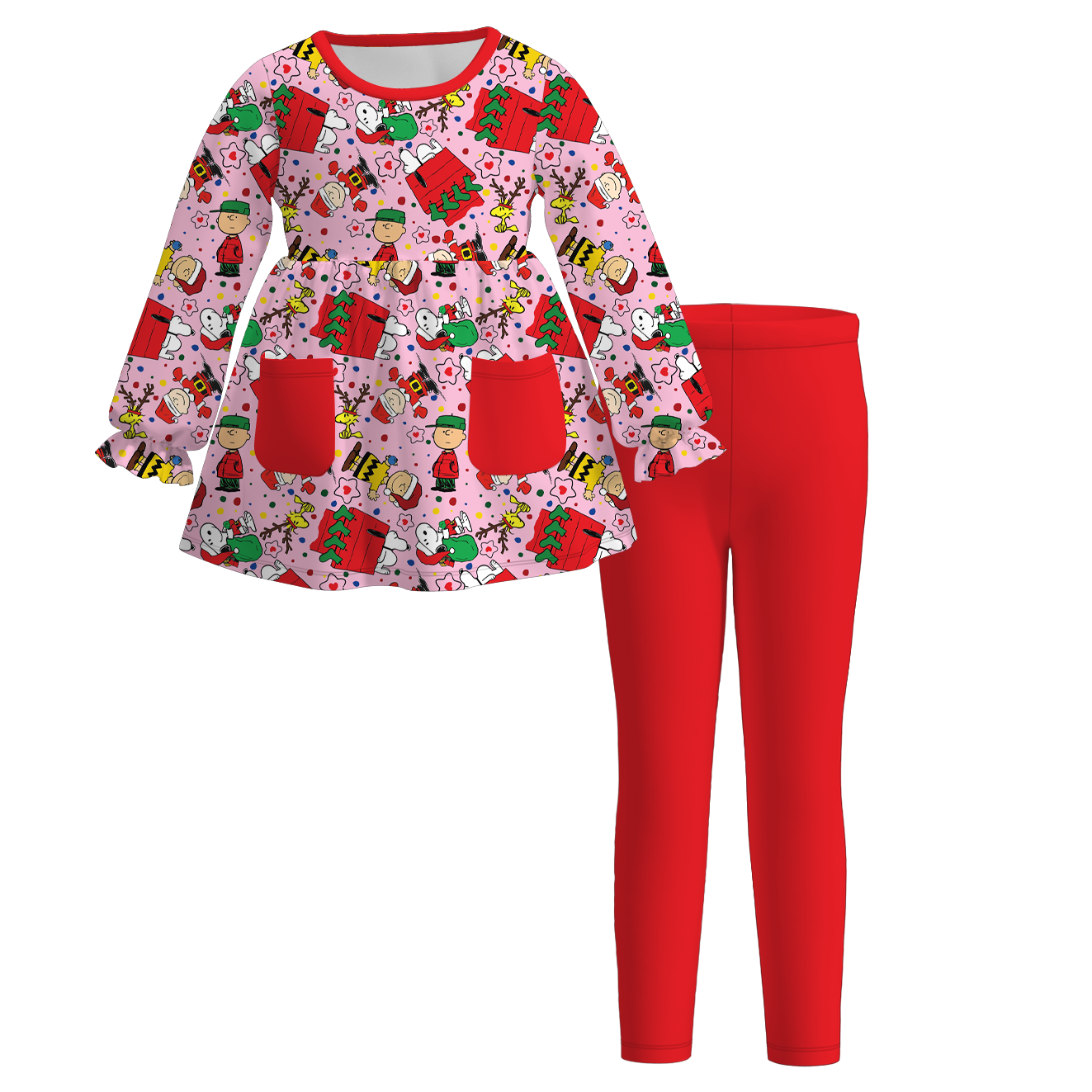 (Pre Order)Girls Christmas Cartoon Print Outfit Set