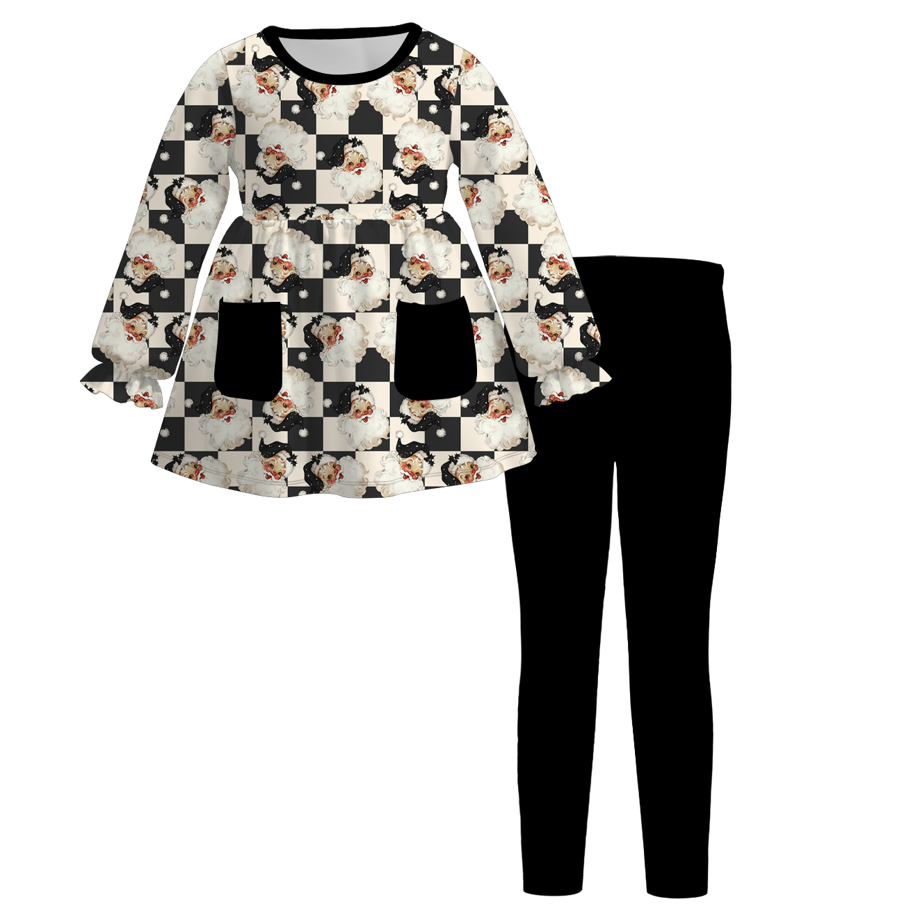 (Pre Order)Girls Christmas Cartoon Print Outfit Set