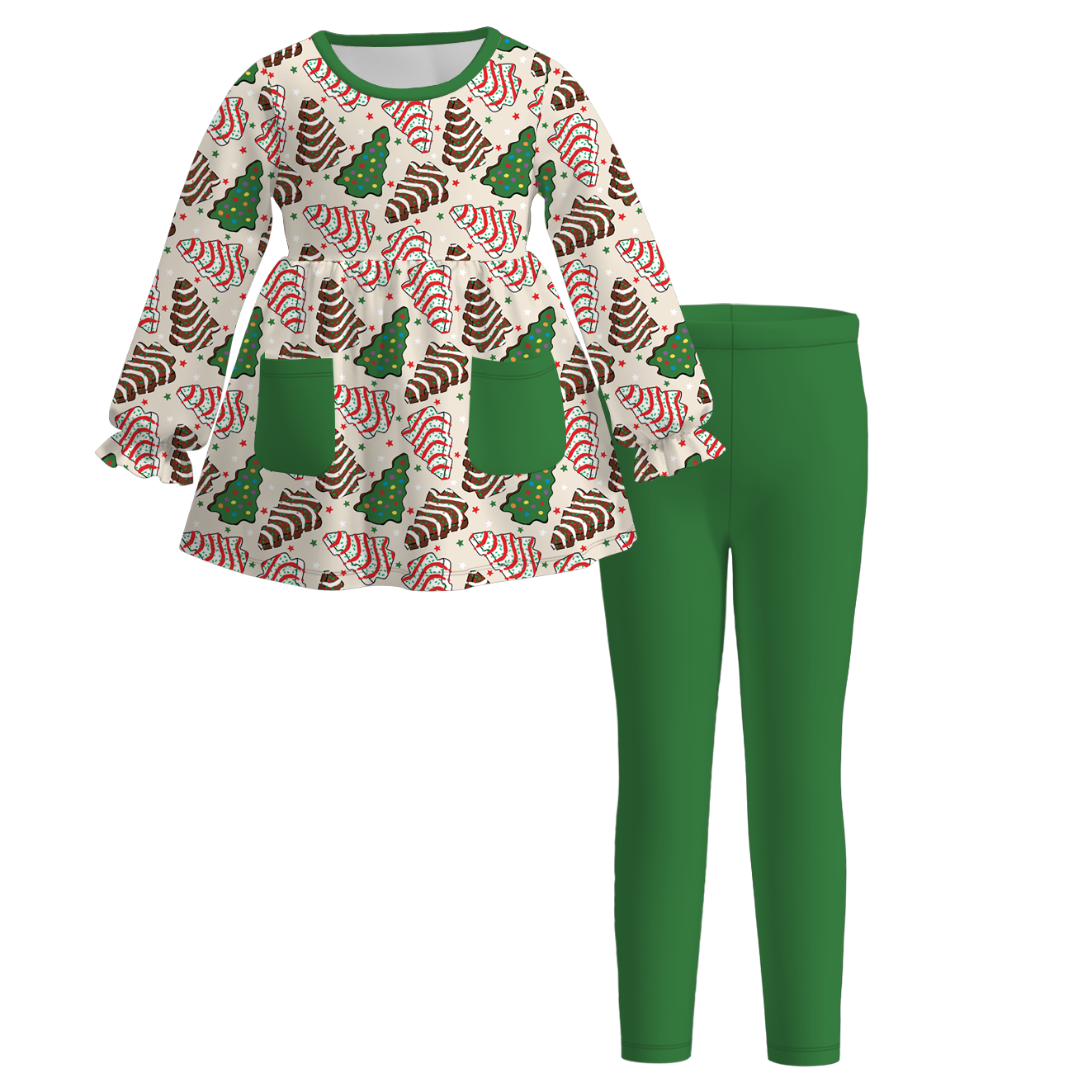 (Pre Order)Girls Christmas Cartoon Print Outfit Set